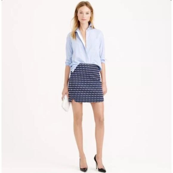 J. Crew Jet Set Geo Print Cotton Canvas Mini Skirt Lined Blue/White 8 - Picture 2 of 13
